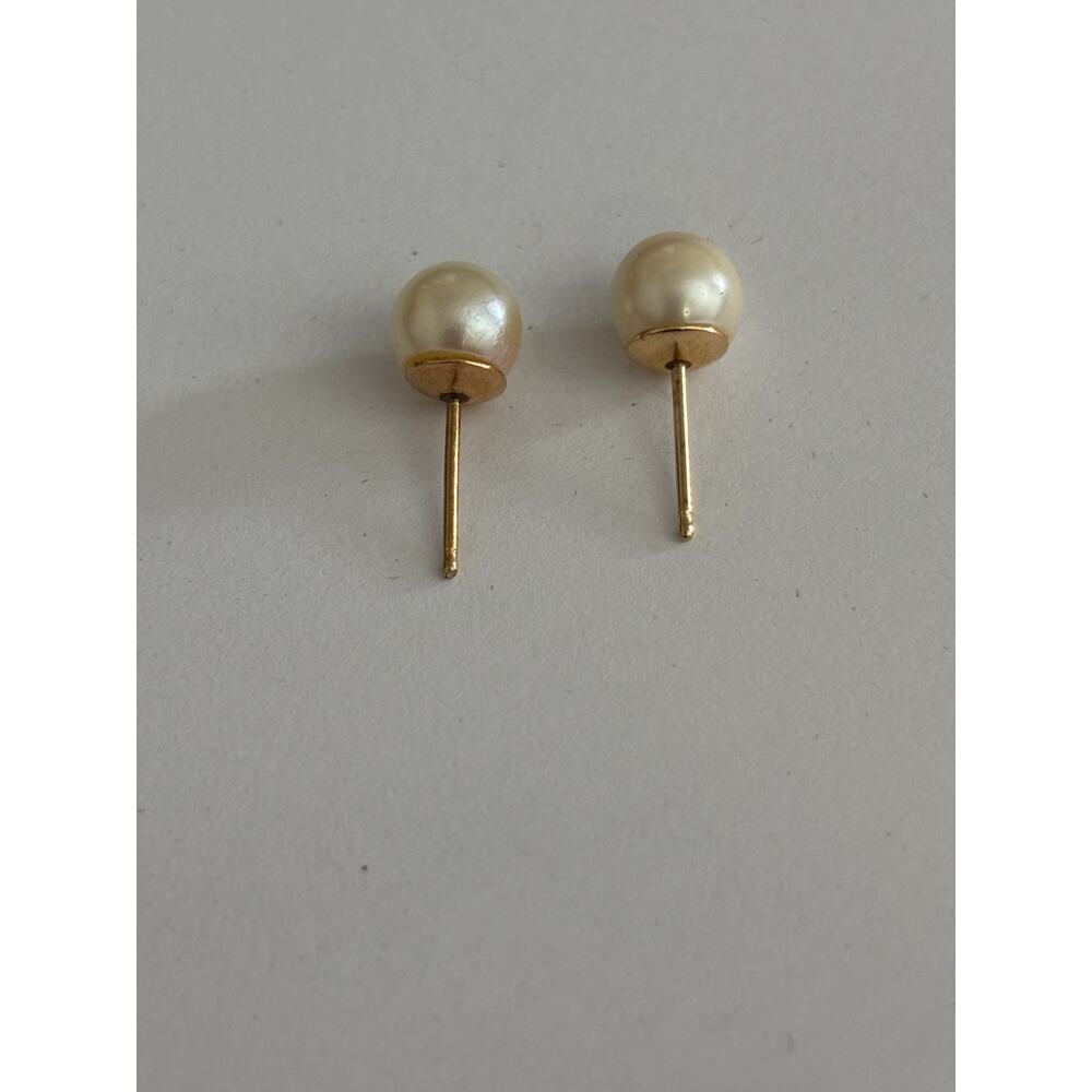 14K Yellow Gold Cultured Pearls Studs Earrings READ - Picture 2 of 4